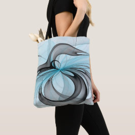Bolsa Tote Arte Fractal Moderna Abstrata Antracite Cinza Azul