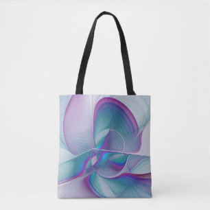 Bolsa Tote Arte Fractal Turquesa Azul Cor-de-Rosa Moderna