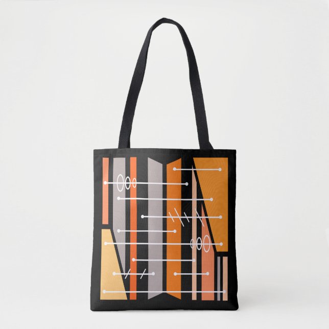 Bolsa Tote Arte Geométrica Abstrato Atômica - Laranja Negro (Frente)
