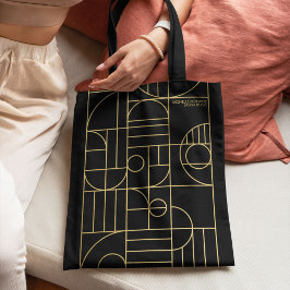 Bolsa Tote Arte Geométrica Moderna Deco Faux Dourado/Preto