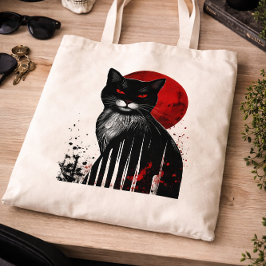 Bolsa Tote Arte Gótica de Gato Preto com Lua Vermelha