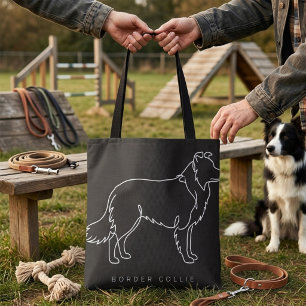 Bolsa Tote Arte Gráfica Minimalista de Border Collie em Linha