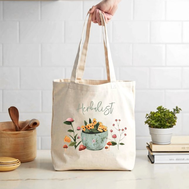 Bolsa Tote Arte Herbalista Flores Cogumelos (Criador carregado)