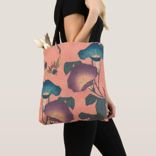 Bolsa Tote Arte Hokusai Clássica de Flor Rosa