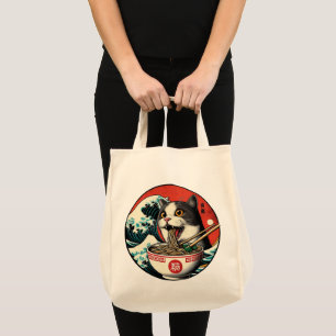 Bolsa Tote Arte Japonesa de Ramen de Gato Estilo Vintage