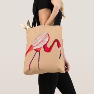 Bolsa Tote Arte laranja flamingo aquarela