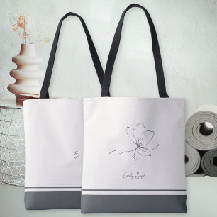 Bolsa Tote Arte Linear Floral Cinza Ardósia Marfim Minimalist