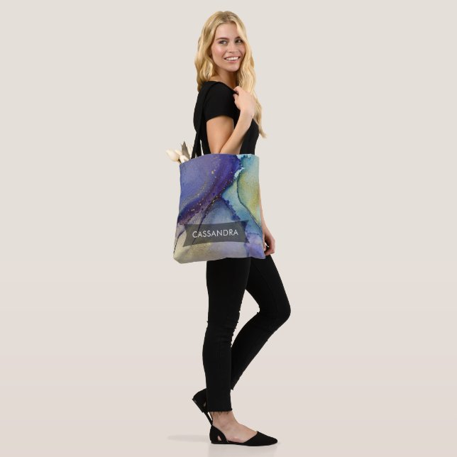 Bolsa Tote Arte Líquida Abstrata Multicolorida & Ouro (No(a) Modelo)