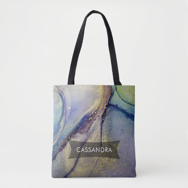 Bolsa Tote Arte Líquida Abstrata Multicolorida & Ouro (Frente)