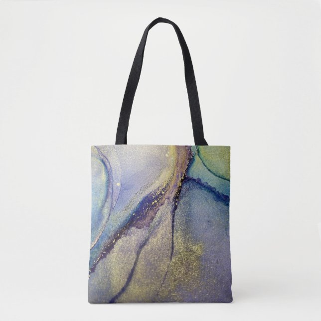 Bolsa Tote Arte Líquida Abstrata Multicolorida & Ouro (Frente)