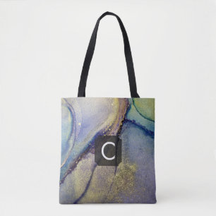 Bolsa Tote Arte Líquida Abstrata Multicolorida & Ouro