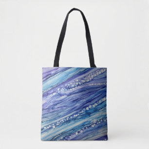 Bolsa Tote Arte líquida Abstrato, verde e azul