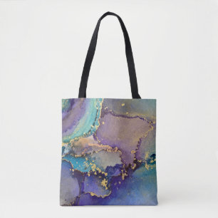 Bolsa Tote Arte líquida com Abstrato de cor múltipla e Dourad