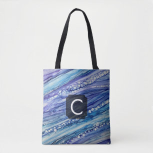 Bolsa Tote Arte Líquido Abstrato Roxo, Turquesa e Azul