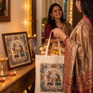Bolsa Tote Arte Madhubani Diwali Deus Ram e Deusa Sita
