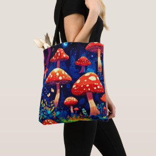 Bolsa Tote Arte Mágica de Cogumelos Vibrante