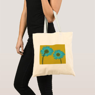 Bolsa Tote Arte Margarida Azul Negrito em Fundo Amarelo de Mo