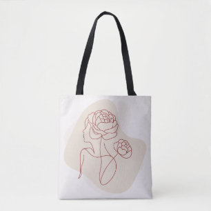 Bolsa Tote Arte Minimalista Abstrata de Flores em Linhas