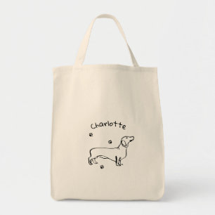 Bolsa Tote Arte Minimalista Dachshund - Seu Texto, Seu Estilo