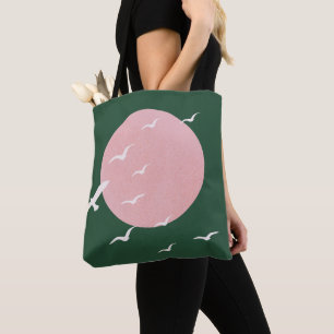 Bolsa Tote Arte Minimalista Rosa Moderno Sol & Pássaros