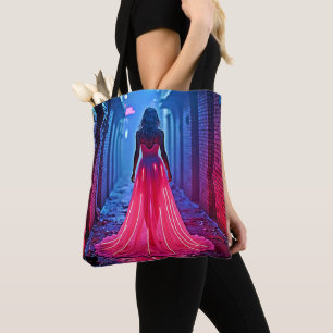 Bolsa Tote Arte Misteriosa de Rua com Vestido Rosa Luz Ciberp