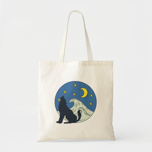 Bolsa Tote Arte Mística do Lobo Celestial (Frente)