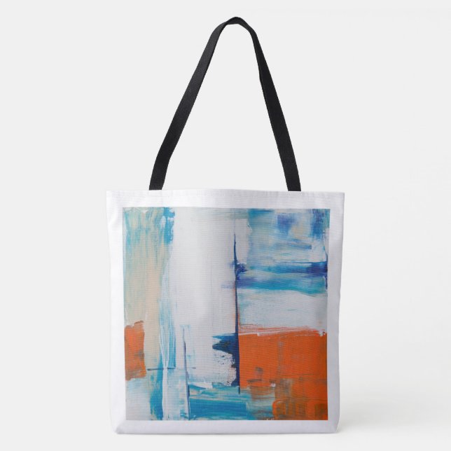 Bolsa Tote Arte Moderna Azul e Laranja Abstrata (Frente)