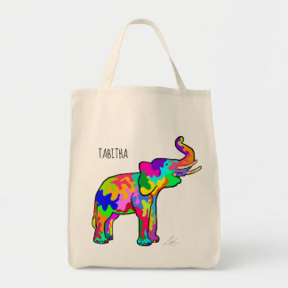 Bolsa Tote Arte Moderna Pintada A Mão Com Elefante Colorido