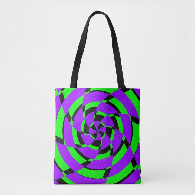Bolsa Tote Arte Moderna Redemoinho Psicodélico Verde Roxo (Frente)