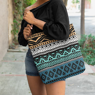 Bolsa Tote Arte Mosaica Tribal Asteca Contemporânea Única e D