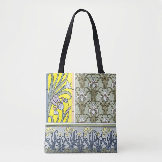Bolsa Tote Arte Nova Antiga, Flores de Íris de Jardim (Frente)
