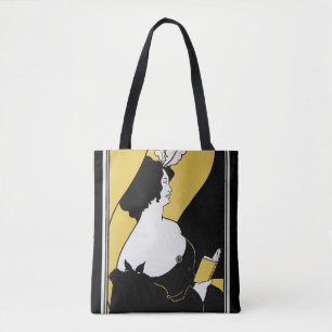 Bolsa Tote Arte Nova Antiga, Mulher Lendo um Livro Amarelo