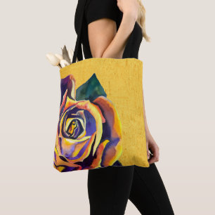 Bolsa Tote Arte ouro Rosa gótica de aquarela 