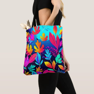 Bolsa Tote Arte Paraíso de Folhas de Neon