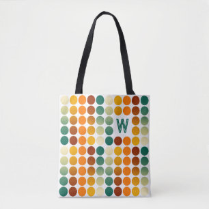 Bolsa Tote Arte pontilhada azul verde vermelho marrom laranja