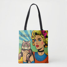 Arte Pop de Mulheres e Gato de Desenho Animado Per