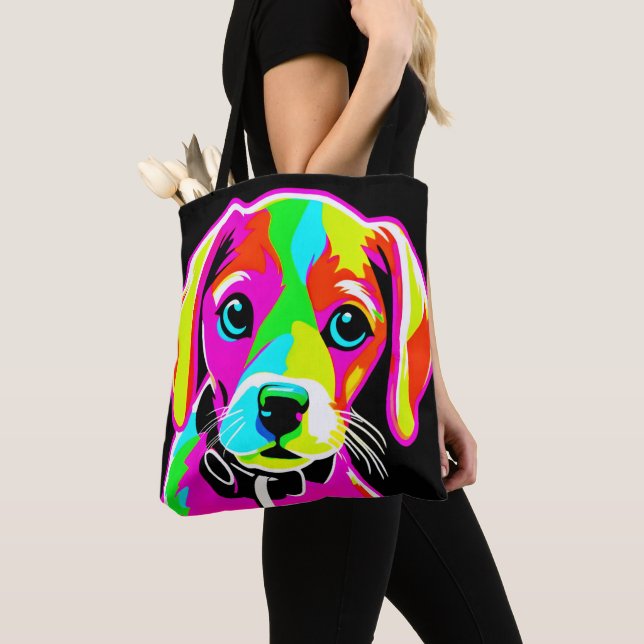 Bolsa Tote Arte Pop Neon de Cachorrinho (Close Up)