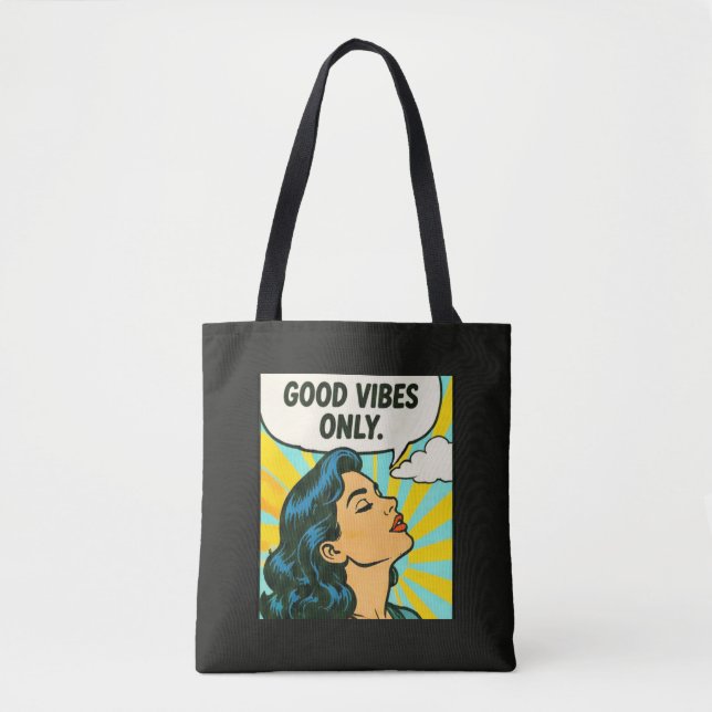 Bolsa Tote Arte Pop “Só Vibrações Boas” (Frente)