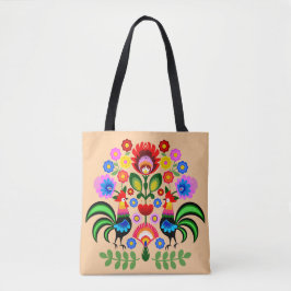 Bolsa Tote Arte popular polonesa - padrão dos bordados florai
