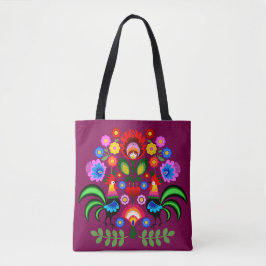 Bolsa Tote Arte popular polonesa - padrão dos bordados florai