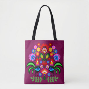 Bolsa Tote Arte popular polonesa - padrão dos bordados florai