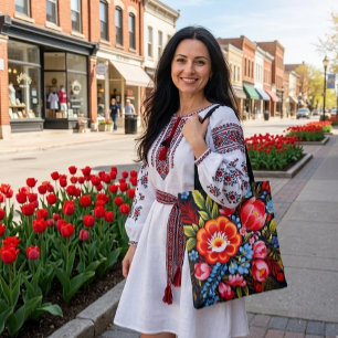 Bolsa Tote Arte popular tradicional ucraniana de Petrikivka