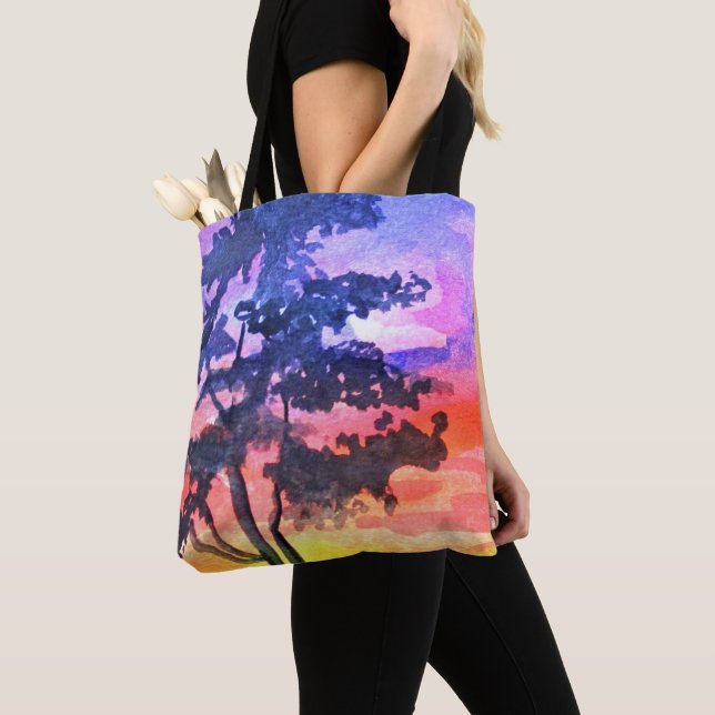 Bolsa Tote Arte por aquarela da paisagem do Sonho Sunset (Close Up)
