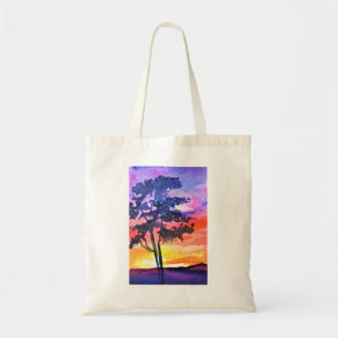 Bolsa Tote Arte por aquarela da paisagem do Sonho Sunset