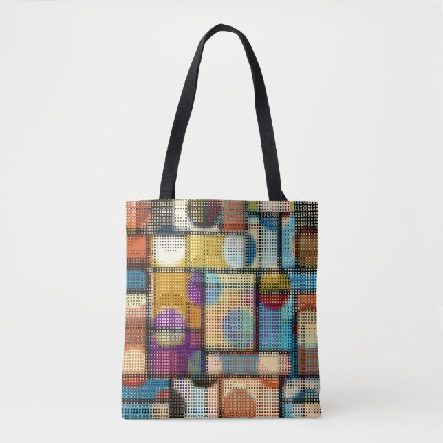 Bolsa Tote Arte poxel baixa, padrão geométrico. (Frente)