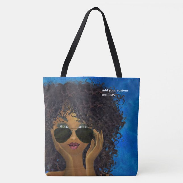 Bolsa Tote Arte preta do círculo estudantil feminino azul (Frente)