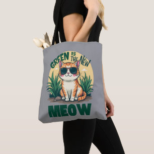 Bolsa Tote Arte Retro da Natureza "Verde é o Novo Mia" Gato L