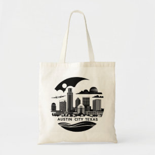 Bolsa Tote Arte retrô da silhueta da cidade de Austin Texas e