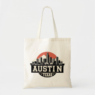 Bolsa Tote Arte retrô da silhueta da cidade de Austin Texas e