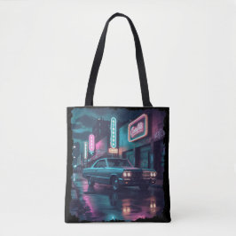 Bolsa Tote Arte Retro de Cena de Rua Carro Clássico dos Anos